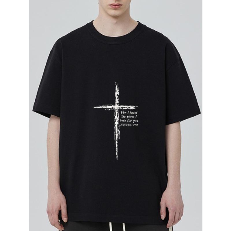 

Black T Shirt with Cross and Bible Verse for I Know The Plans I Have for You Jeremiah 29 11 Christian Casual Wear XXXXL чёрный