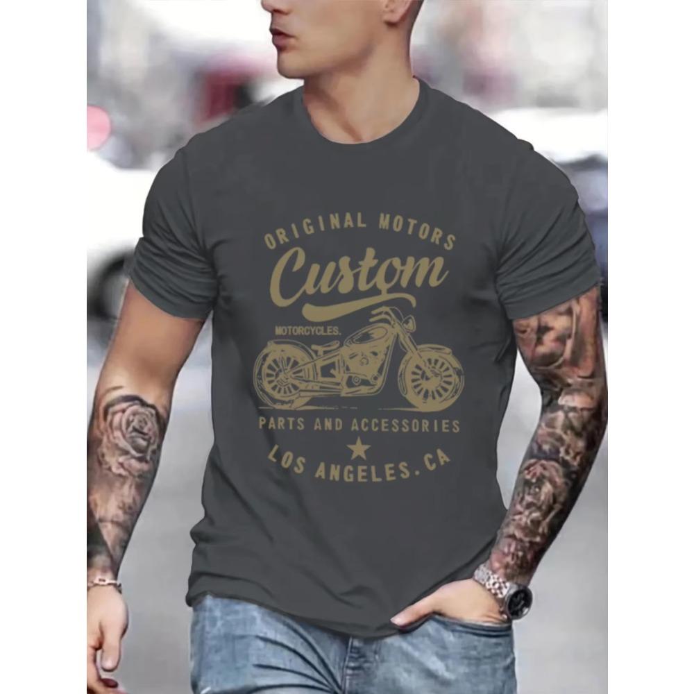Men's 100% Cotton Fashionable Casual Loose Oversized Retro Motorcycle Pattern Printed Round Neck Short Sleeved T-shirt
