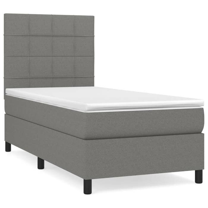 Maison Exclusive - Slatted Bed Base with Mattress Dark Grey 90x200 Cm Fabric