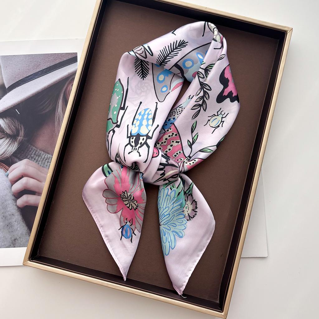 Women Foulard Square Scarf Silk Imitation Floral Print Neckerchief Bandana Foulard Lady Shawl Scarves Wrap Head Hair Band Ties