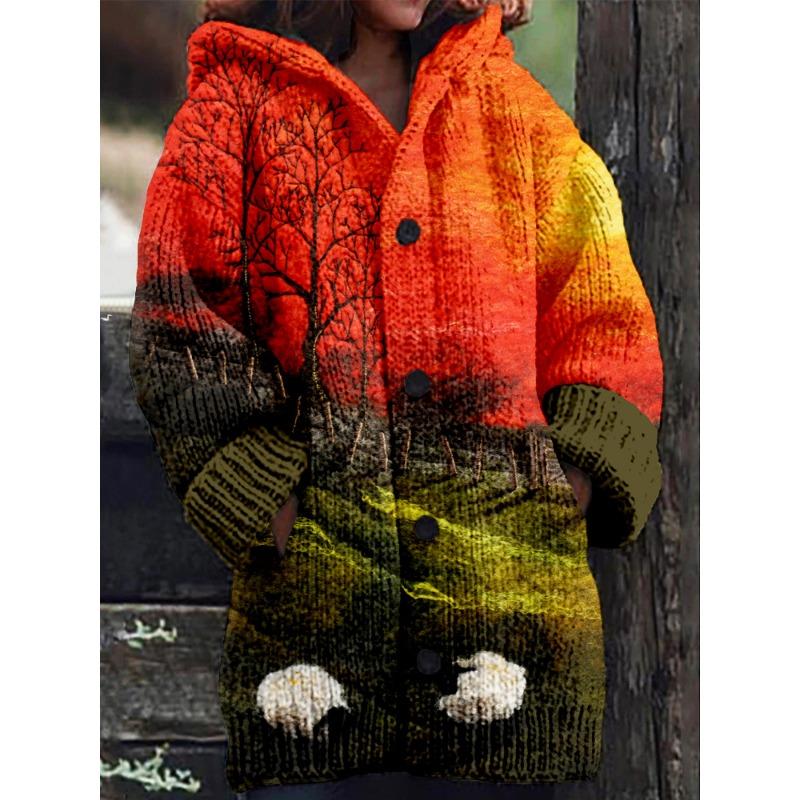 S-5XL for 2025 New 3D Printed Autumn and Winter Jacket Thickened Hooded Cardigan Sweater