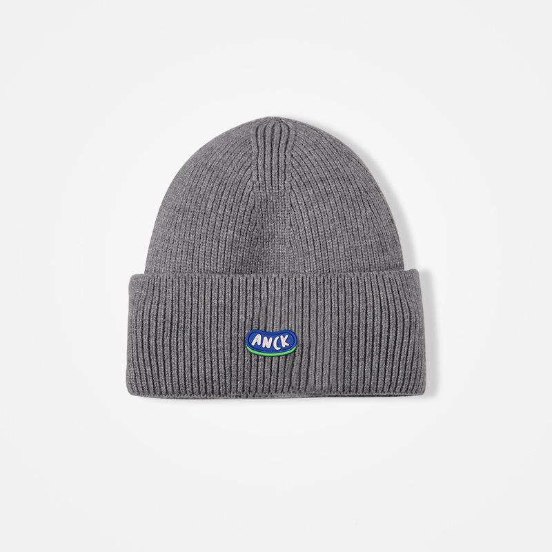 Beige knitted hat women's autumn and winter blue wool hat men's pullover versatile ear protector cold hat showing face small hat keeping warm