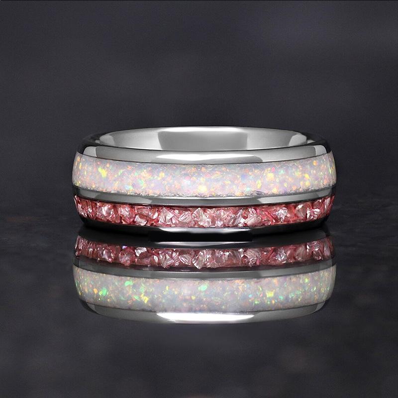 8Mm Stainless Steel Ring Couple Pink White Shiny Ring Ring Hand Jewelry