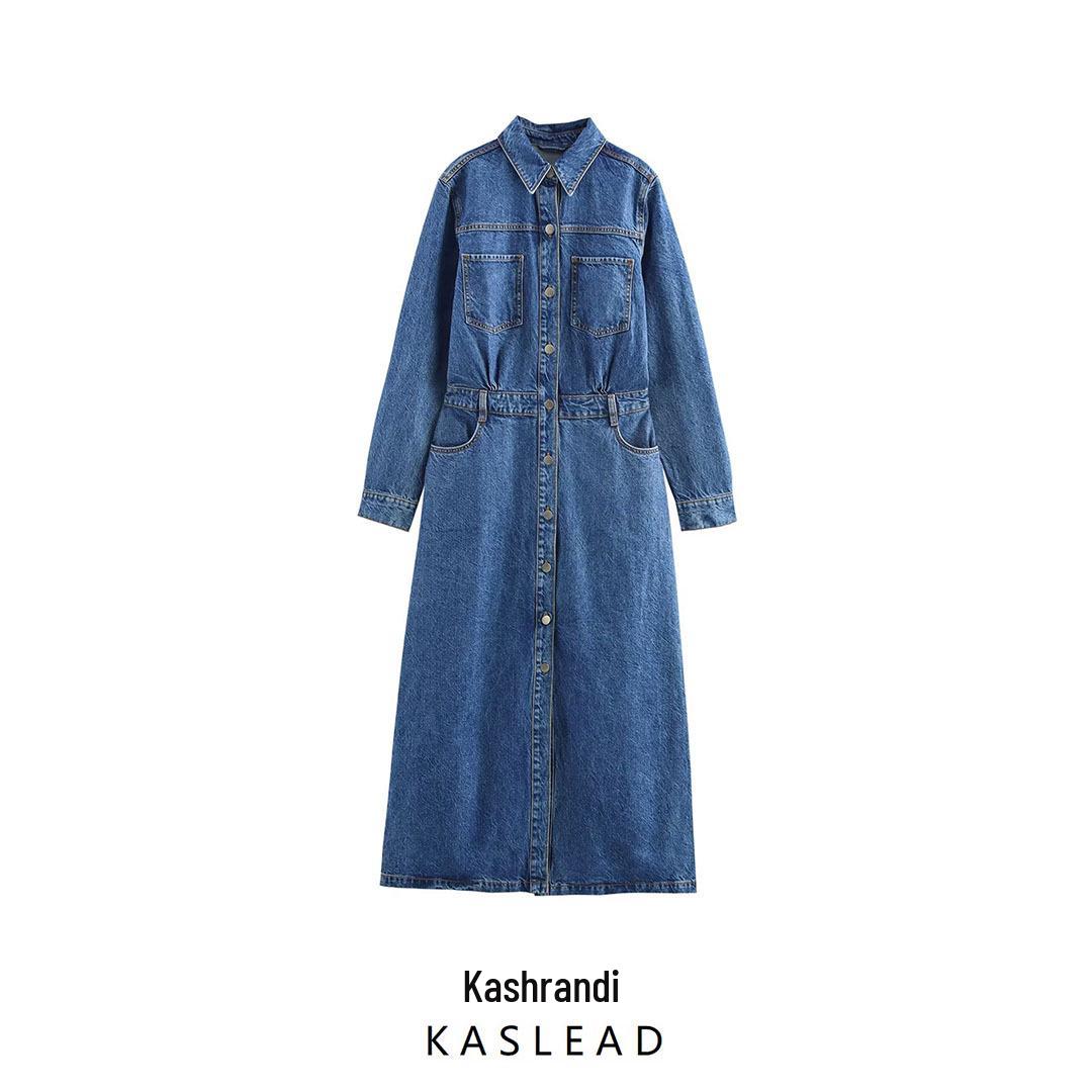 

2025 Spring Women s European & American Style Fashion Denim Midi Dress Medium