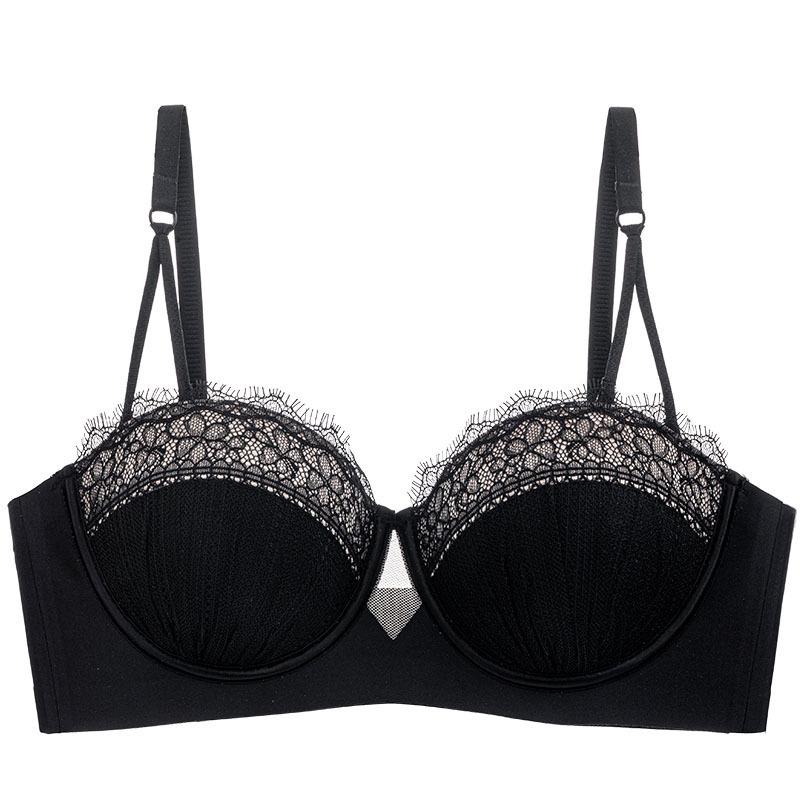 Sexy French Eyelashes Lace Underwear Women s Small Breasts Slumped Thickened Slumped Anti-Sagging Palm Cup Polka Dot Bra Cover 32/70AB