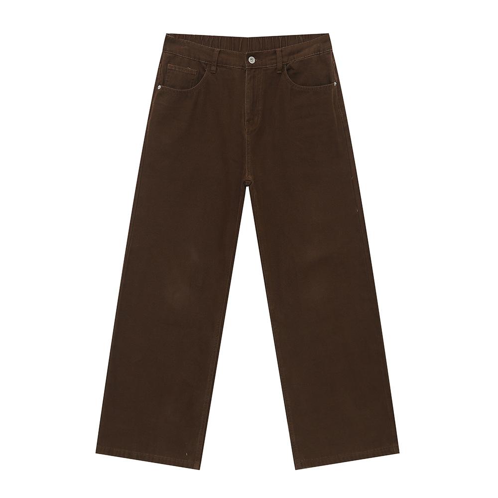 

Men s clothing | Classic basic style vibe-inspired simple elastic waist dark brown washed denim jeans trendy S глубокая кофе