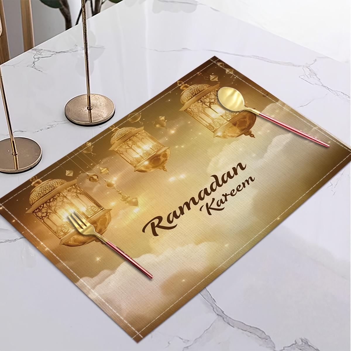 

1PC Ramadan Placemat, Golden Linen Placemat for Eid Celebrations, Many Golden Lamps Floating Printed, Eid Fabric Decorative 1pcs