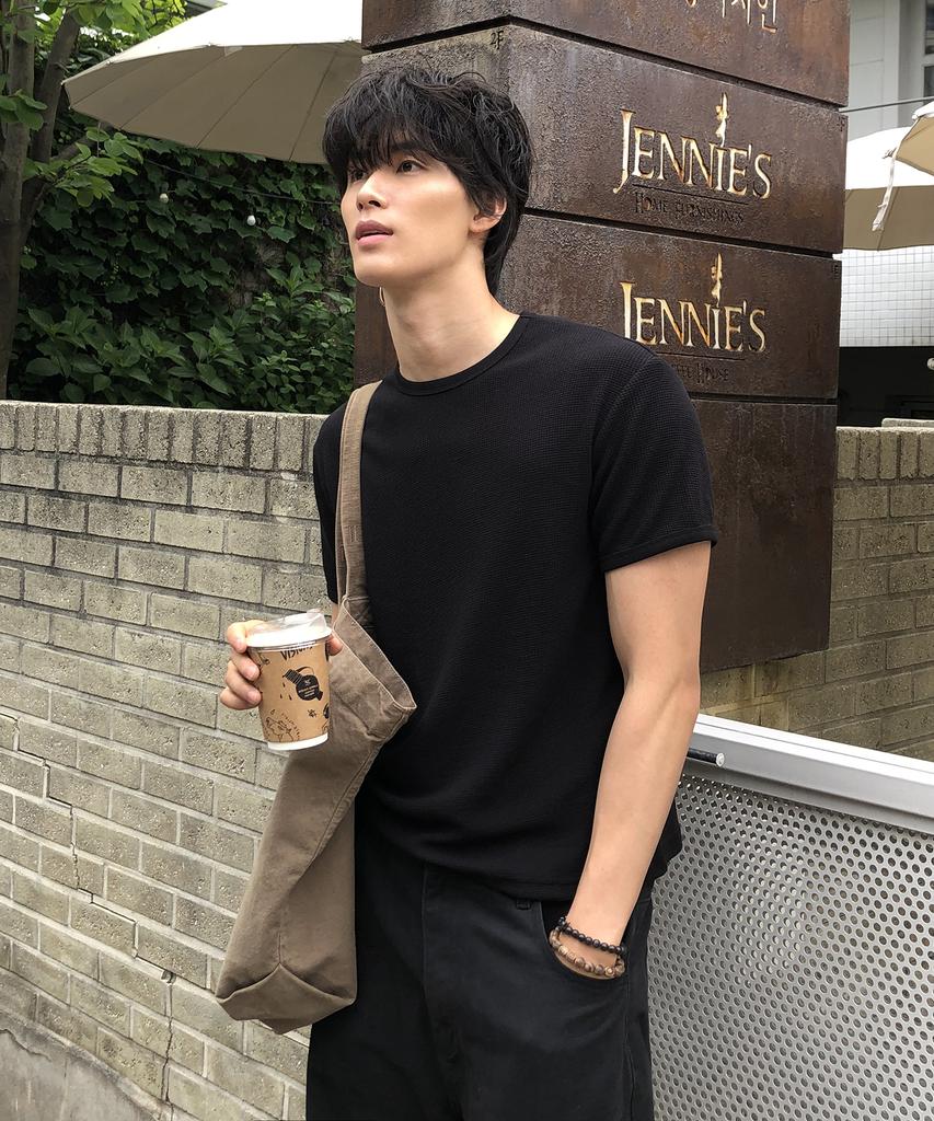 Dei Semi-Crop Round Waffle Short Sleeve T-Shirt_4 Color