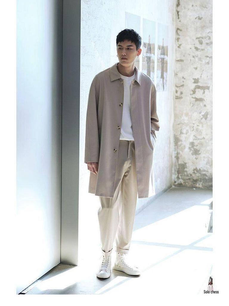 Men's Khaki Mid-Length Cityboy Trench Coat for Larger Sizes