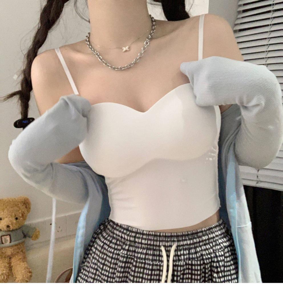Ice silk sling vest inner anti-light with chest pad integrated tube top, beauty back underwear, bra, summer backing top