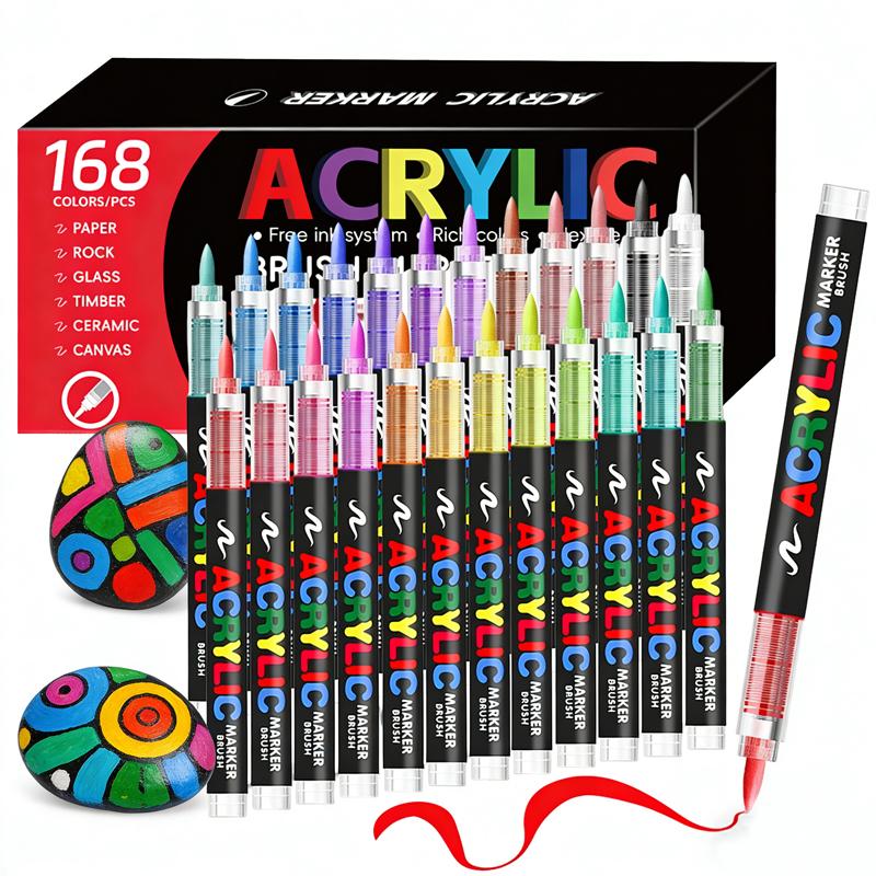 12-288 Colors Acrylic Paint Pen Markers Acrylic Felts Brush Tip Paint Markers for Wood Rock Painting Canvas Gift DIY Crafts Art