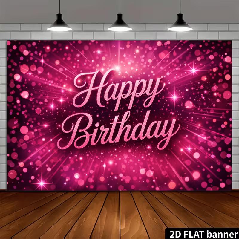 2D Pink Sparkle Bokeh Birthday Backdrop Banner Happy Birthday Party Photo Booth Background