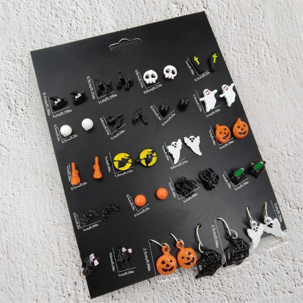 Skull Witch Ear Studs Cat Pumpkin Studs Earrings Vintage Enamel Cross Pendant  Ladies