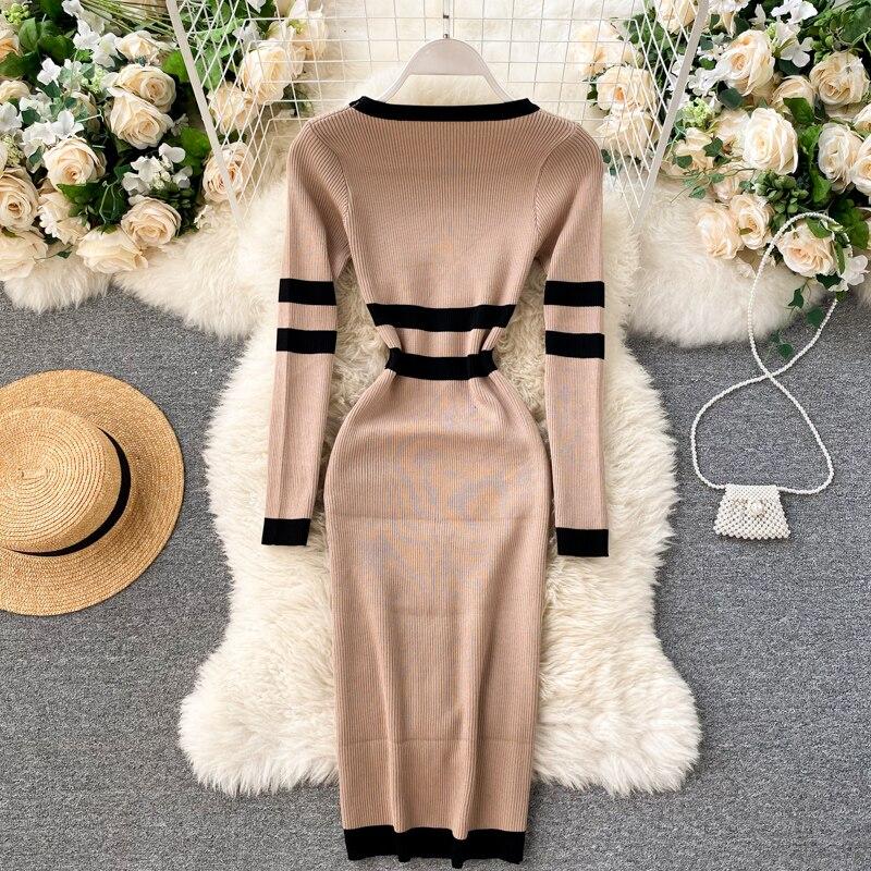 New Autumn Knitting Sweater Dress Women Solid Knitted Sexy Bandage Sheath Bodycon Sundress