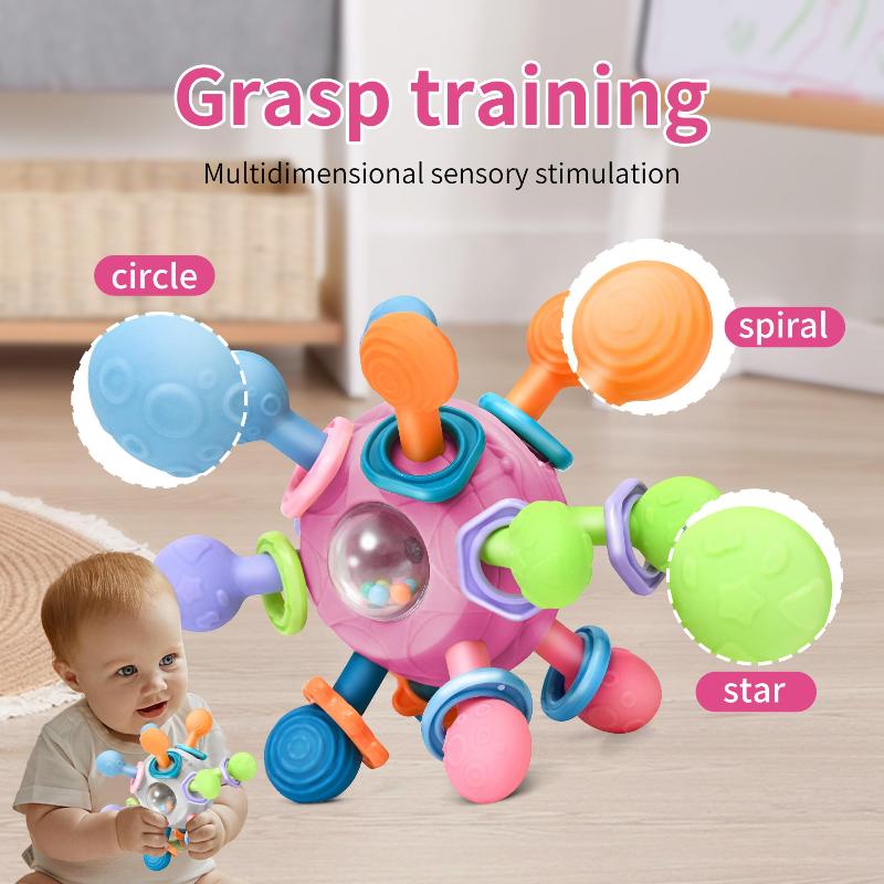 Chewable Baby Sensory Ball Soft Silicone Montessori Hand Grip Toy for 6+ Months Infant Teething Relief Home Play Use