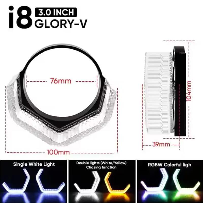 2.5" 3" UO 2X Angel Eyes App Control RGB Projector Lens Masks Rectangular Halo Rings Auto Headlight Car Accessories Crystal Lamp