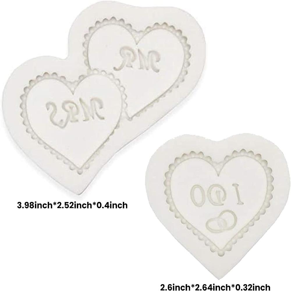 2pcs Silicone Wedding Chocolate Molds White Wedding Candy Molds Heart Fondant Molds  Cake Decorating