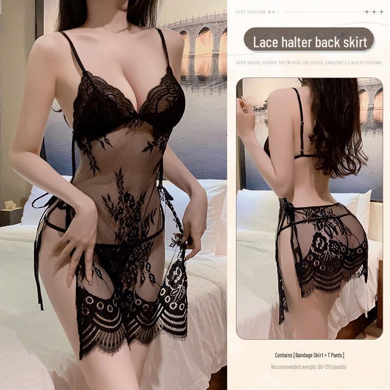 Manyan Sexy rückenfreie Dessous: Transparentes Nachthemd mit Strapsen, Home Suit 9194
