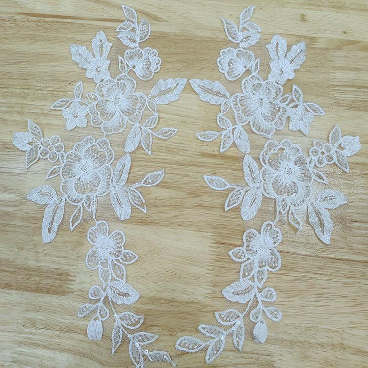 Factory Direct Sales Three-Dimensional Bead Lace Embroidery Piece Lace Accessories Wedding Dress Diy Cloth Sticker To Flower Decoration Decal