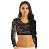 Women's Sexy Tops Lace Mesh See Through Long Sleeves Crop Tops Short Blouse T-shirt Clubwear Streetwear