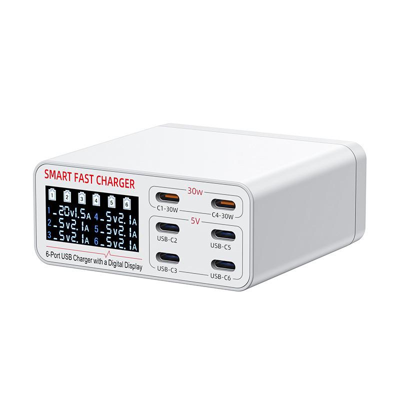 55W USB-C Multi-Port Charger - 6 Ports for Fast Charging Mobile Devices, Tablets, Laptops