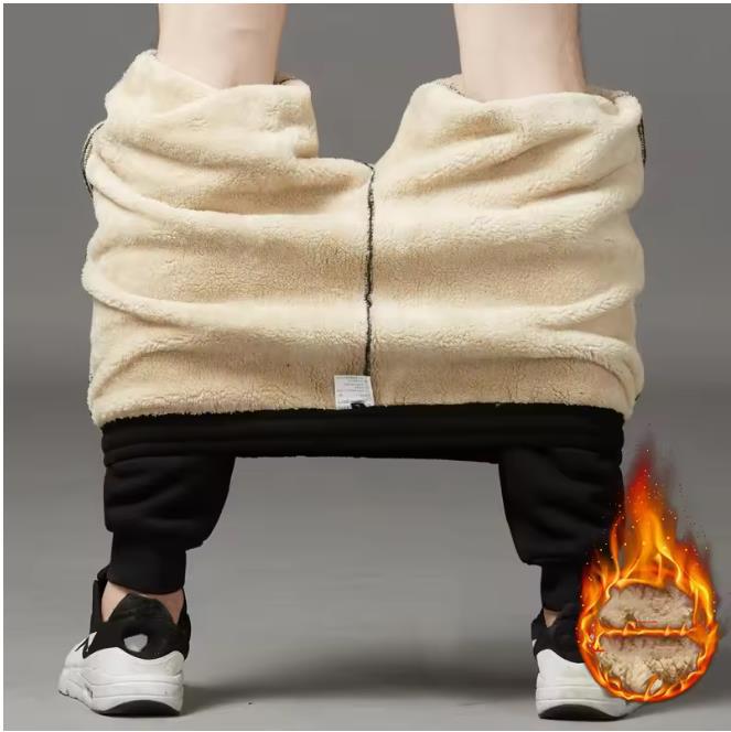 Pants for men in autumn and winter, thickened with fleece for outerwear, casual pants, warm lamb wool sports sweatpants