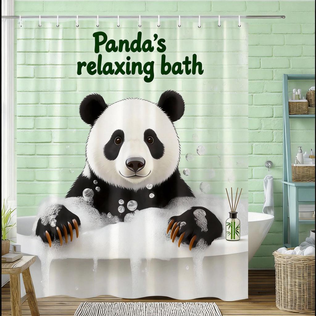 Bear Gets Wet Shower Curtain 1Pc – Realistic Black Bear In Bathtub With Bubbles, Funny Wildlife Bath Curtain For Men And Home