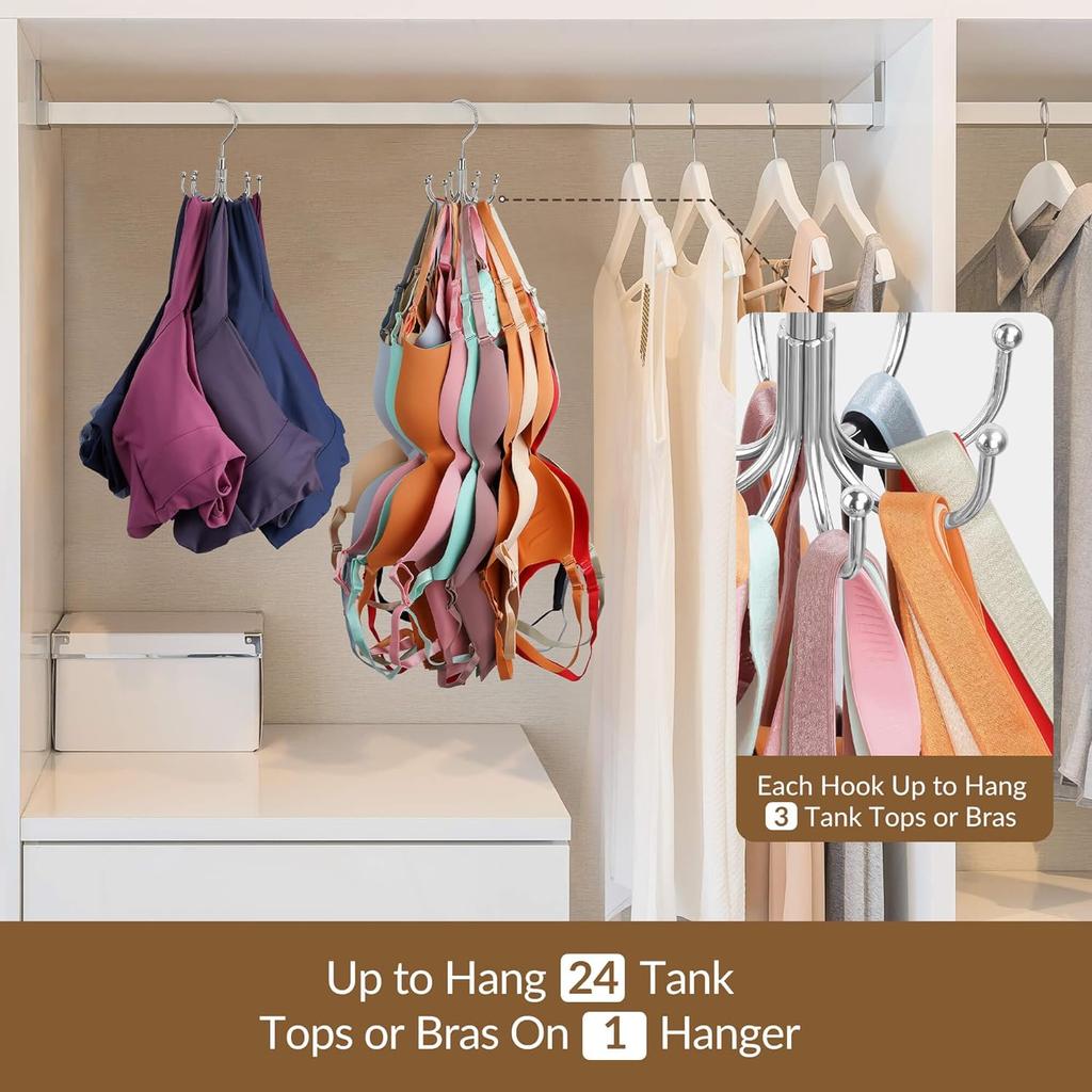 Hanger Rotatable Bra Organzier for Closet Large Volume Sport Bra Holder Metal Space Saving Closet Top Organizers and Storage