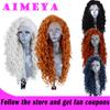 AIMEYA Synthetic Long Deep Wave Lace Front Wig for Women Grey Curly Free Part Natural Hairline Colorful Cosplay Daily Party Wigs
