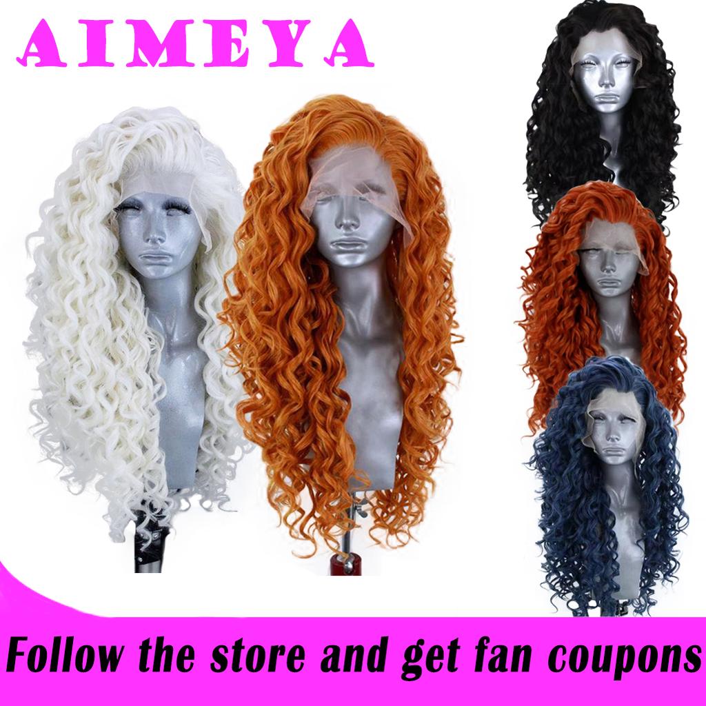 AIMEYA Synthetic Long Deep Wave Lace Front Wig for Women Grey Curly Free Part Natural Hairline Colorful Cosplay Daily Party Wigs