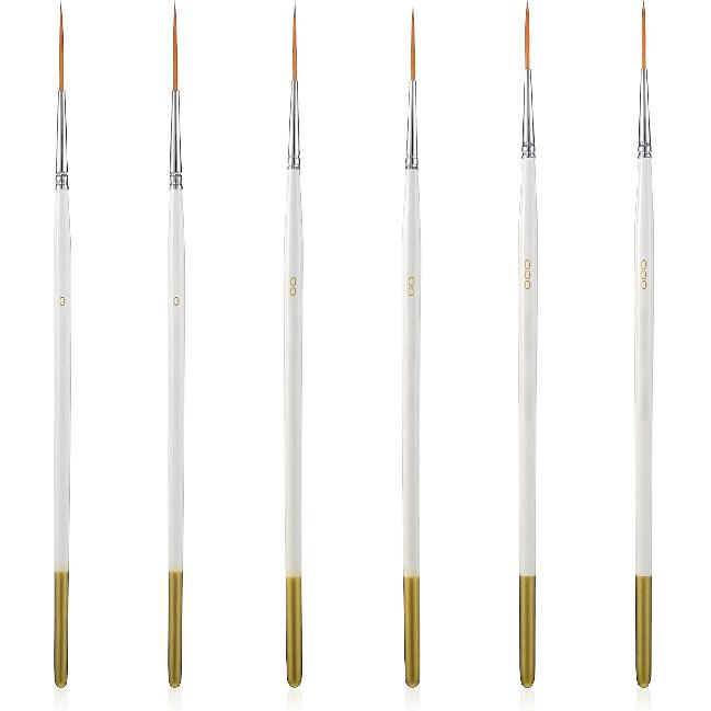6 Pcs Fine Point Liner Cake Painting Brush Set Cake Brushes Fine Detail Paintbrushes for Cookie Decorating, Icing Pastry, Glitter, Watercolor,