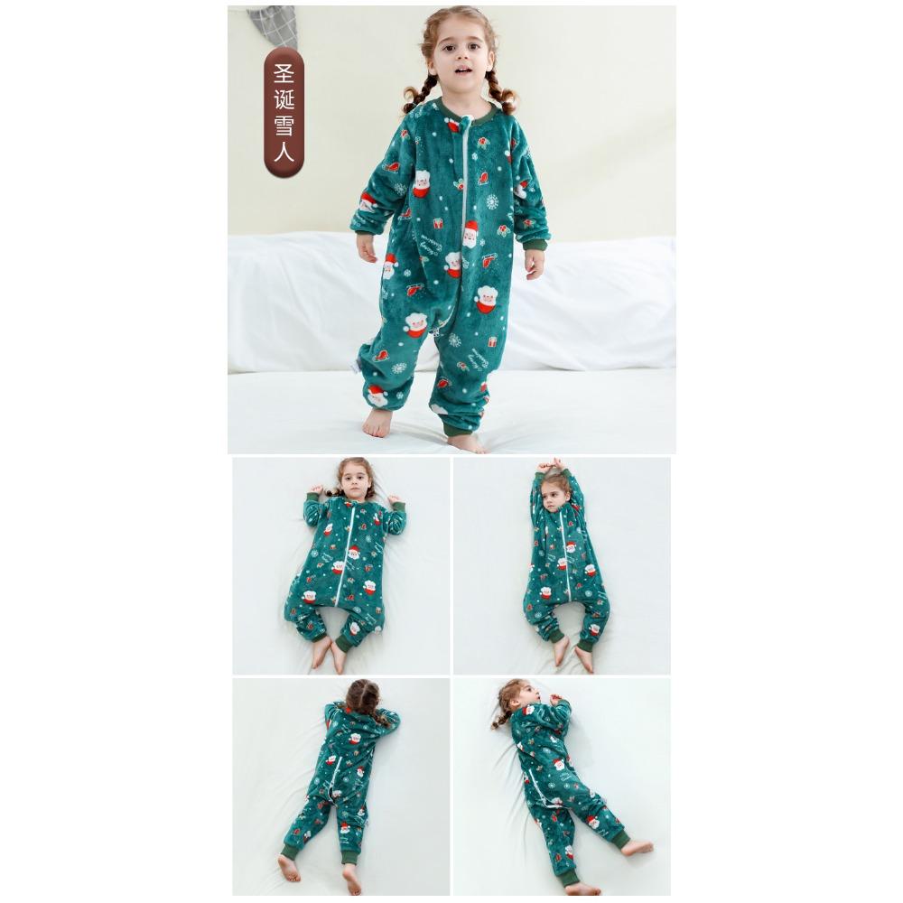 Kids Flannel Onesie Pajamas Cartoon Loungewear Christmas Costume Flannel Sleeping Bag Jumpsuit