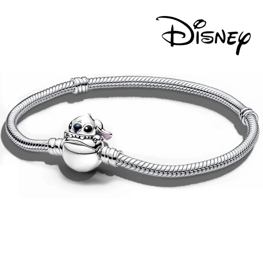 

Новый браслет-шарм Disney Moments Сверкающий Микки Маус Застежка-сердце Браслет-змейка для женщин DIY Шармы Бусины 16cm коричневый