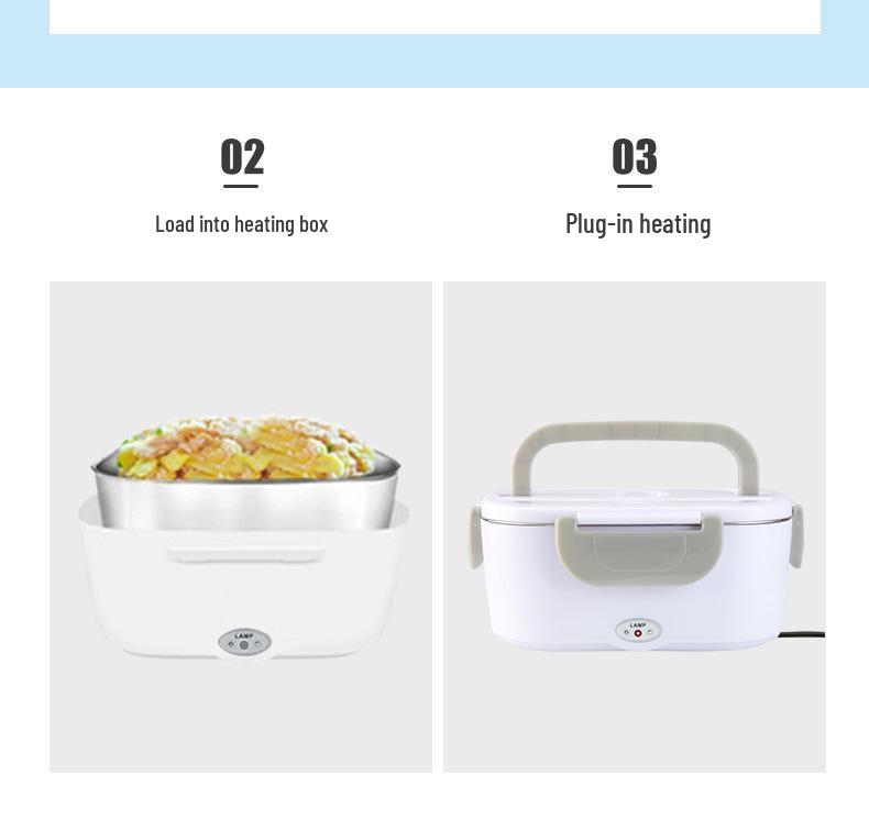 Portable 2-in-1 Electric Heating Lunch Box with Car Adapter, Stainless Steel & Plastic, Insulated for Home & Travel.