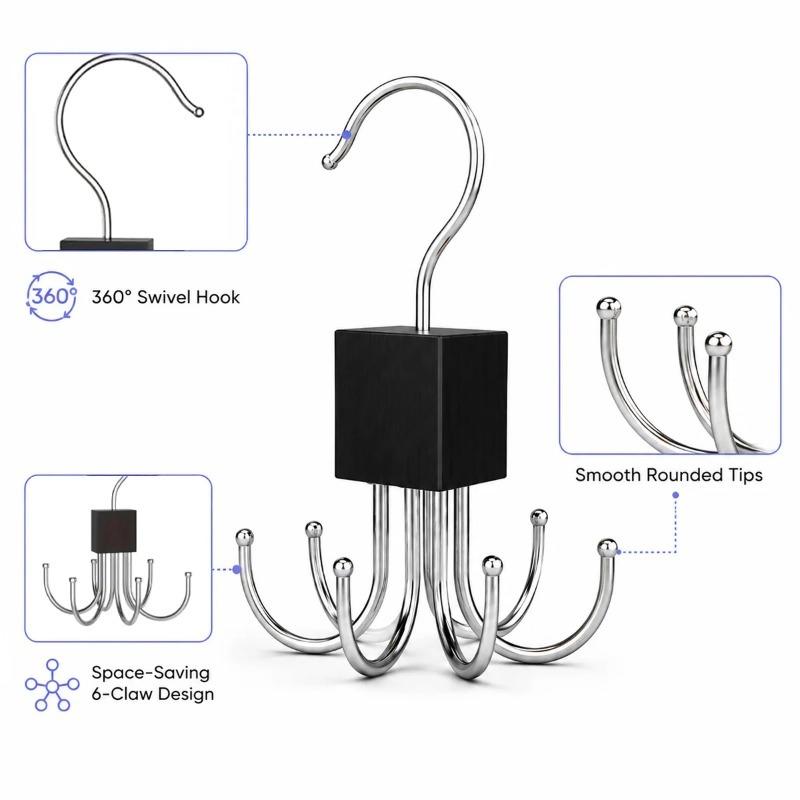 1/2/3PCS 360° Rotating Multi Claw Hanger Hook Wooden Metal Storage Rack Organizer For Belt Scarves Lingerie Ties Handbags Closet