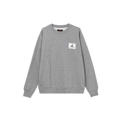 Jordan Solid Color Logo Patch Fleece-Lined Crew Neck Sweatshirt Men Tops Gray FB3910-091