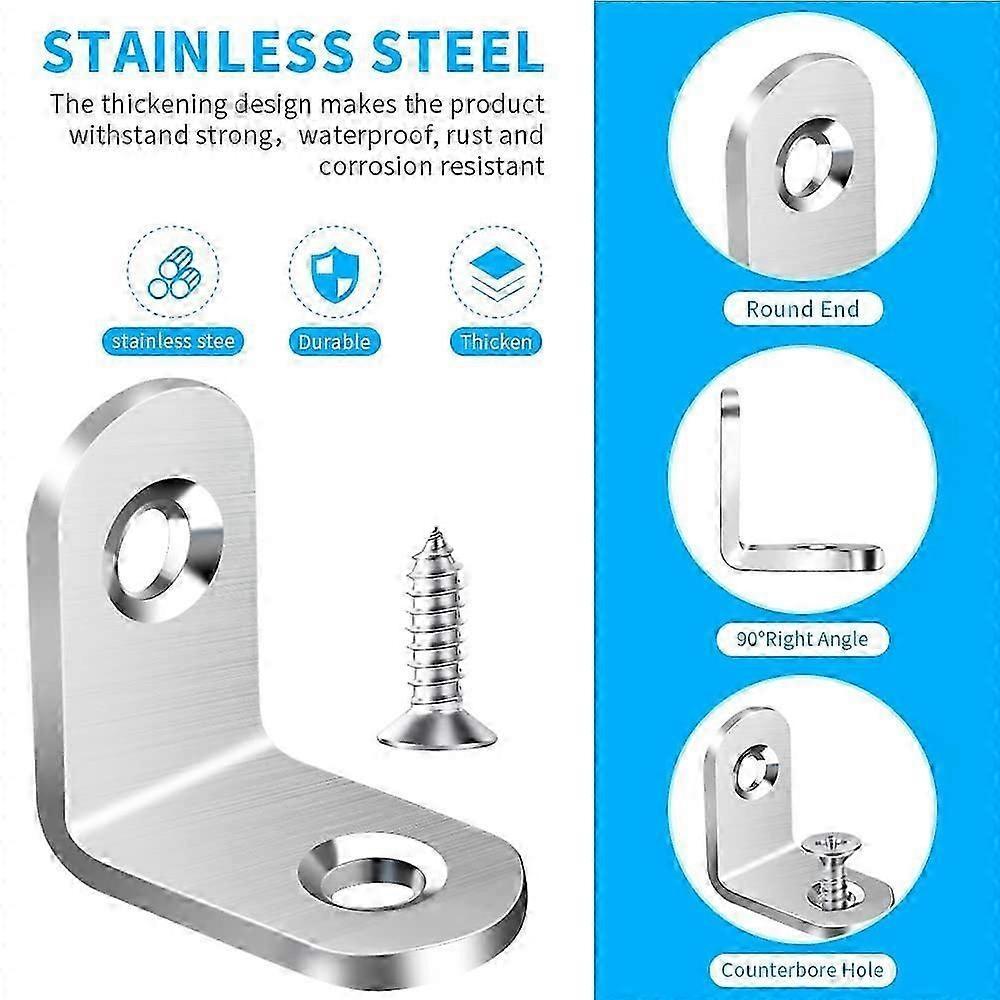 90 Degree L-Shape Bracket Corner Brace Set, Stainless Steel Corner Brackets for Shelves Wood Furniture Cabinet Table Drawer