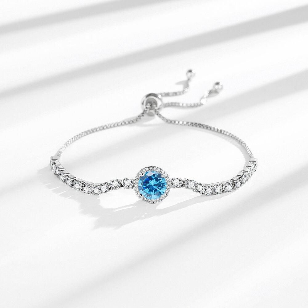 French Romantic 925 Silver Pull-Up 2 Carat Round Bag Zircon Imitation Moissanite Ladies Bracelet Wedding Jewelry