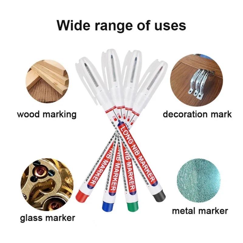 3Pcs/Set 20mm Deep Hole Markers Black Blue Red Ink Bathroom Woodworking Decoration Multi-purpose Long Head Metal Marker Pens