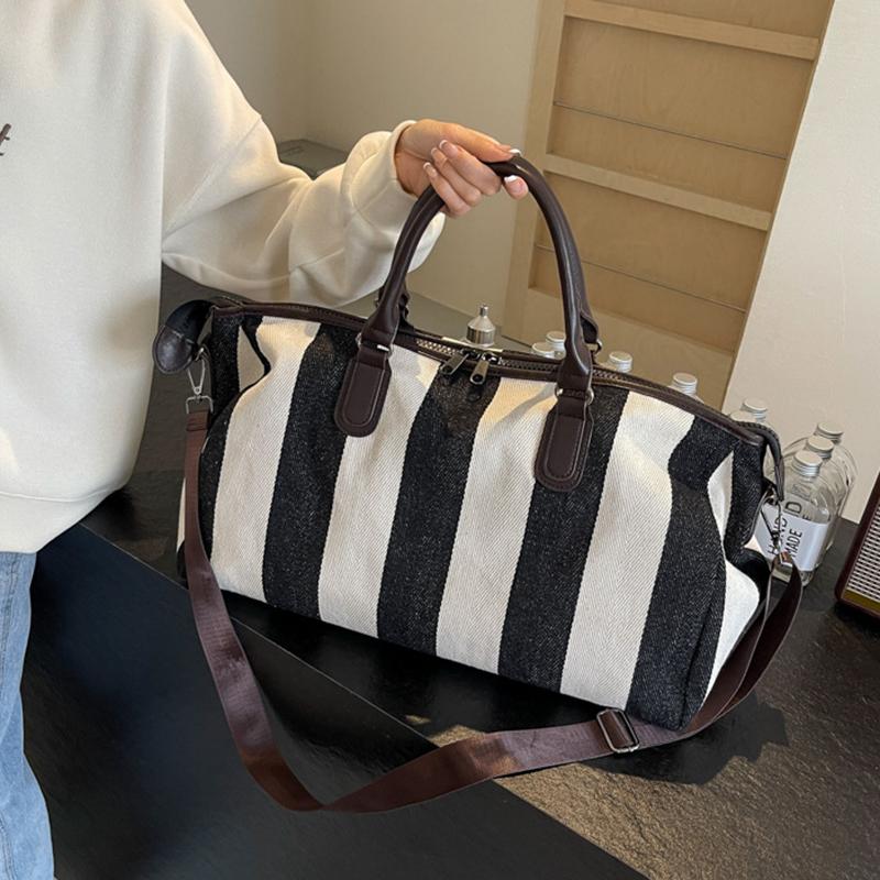 Borsa a mano da viaggio da donna a righe retrò, borsa a tracolla convertibile in Oxford resistente, per viaggi del fine settimana e spostamenti quotidiani CLE