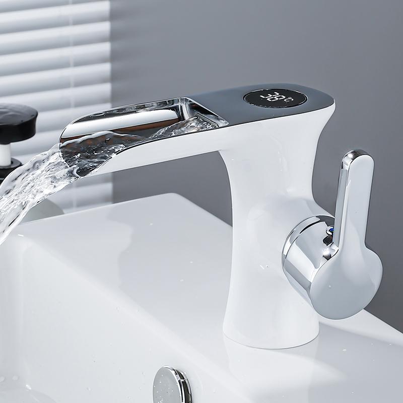 Intelligent Digital Display Hot and Cold Faucet Bathroom Vanity Washbasin Washbasin Hot and Cold Faucet