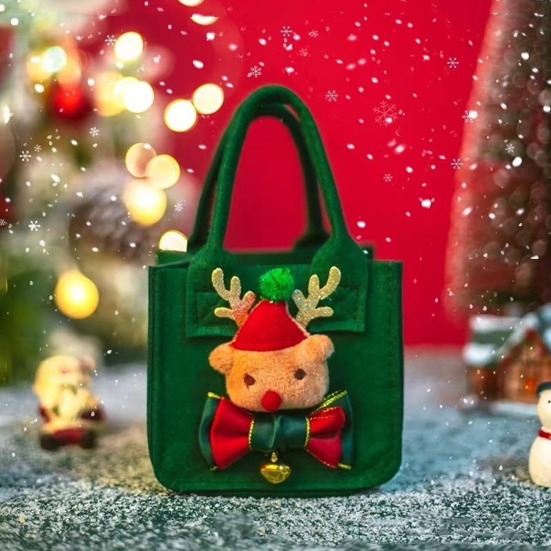 Christmas Felt Gift Bags Kids Cute Cartoon Handbag Christmas Snacks Candy Bag Reusable Storage Bag Xmas Tote Bag New Year Decor