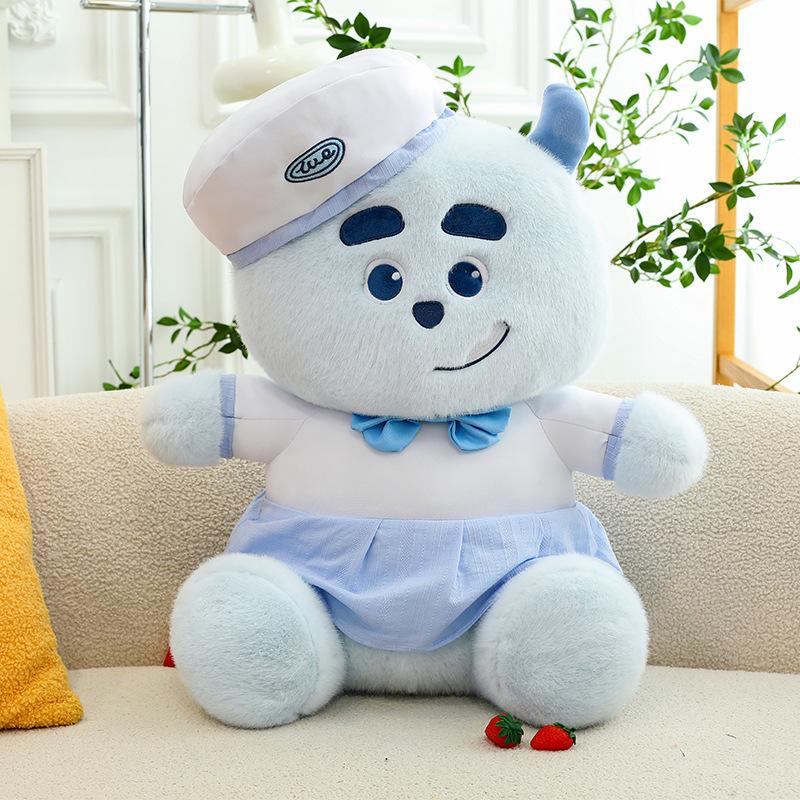 New Doll Beret Blue Haired Monster Cross Dressing Plush Doll Popular Cartoon Doll Cloth Doll Doll