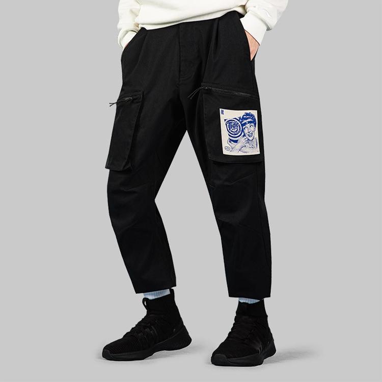 Li Ning X Tide Collaboration Reverse Five Sports Basketball Series Loose Cargo Sports Long Pants Men bottoms Standard-Black AKXP335-2