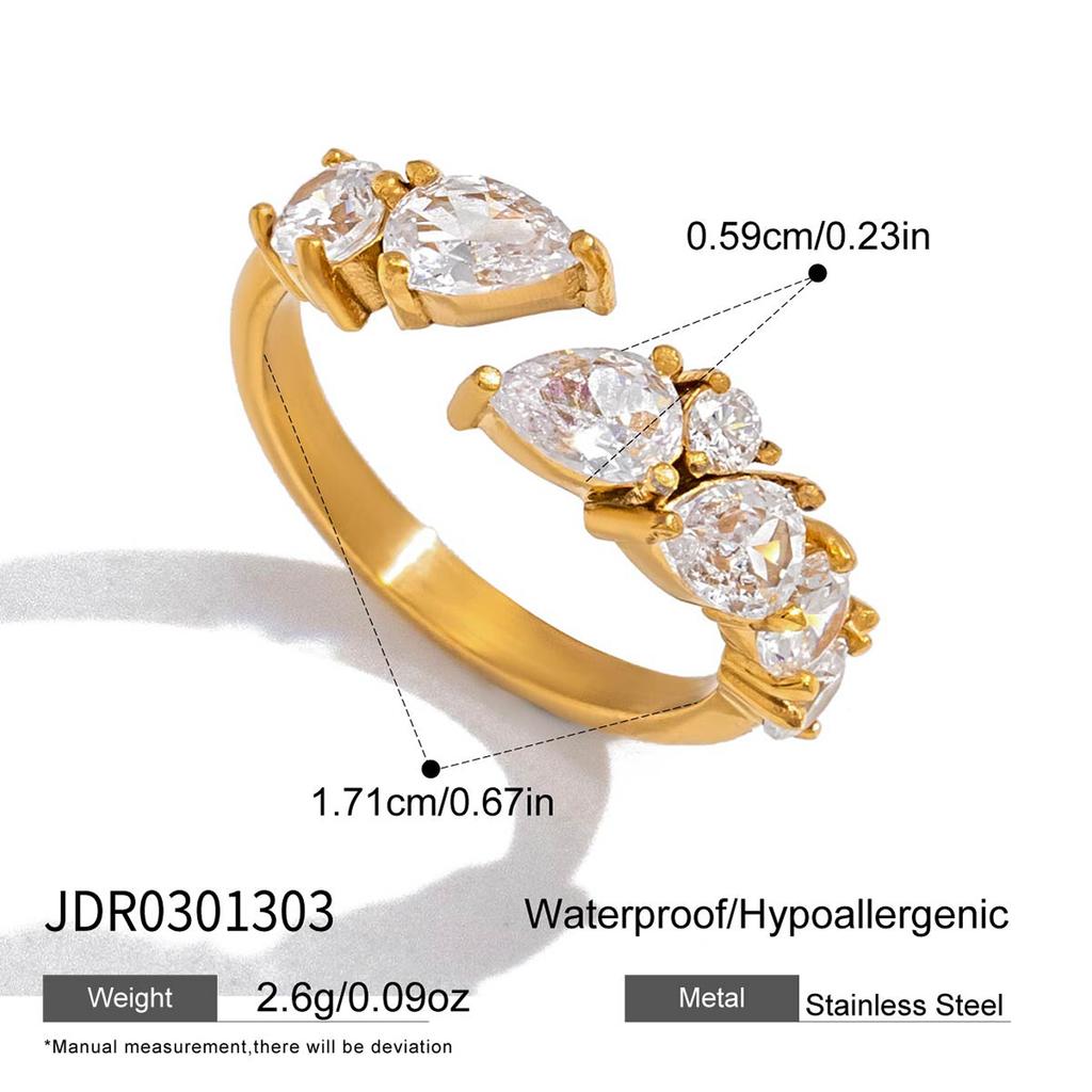 Youthway Geometric Zircon Open Rings For Women Minimalist 18K Gold PVD Plated Stainless Steel Rings Fashion Jewelry Gift