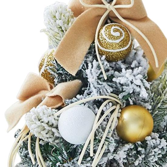 Snowy Mini Christmas Tree Small Tabletop Artificial Flocked Tree with Balls Bow And Cloth Bag Base for Home Office Desk Decor