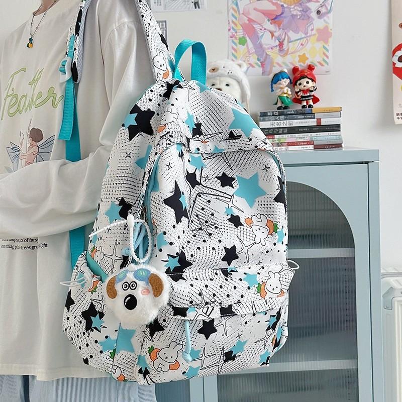 Star Cute Rabbit Carrot Pattern Student Casual Backpack With Pendant Plush