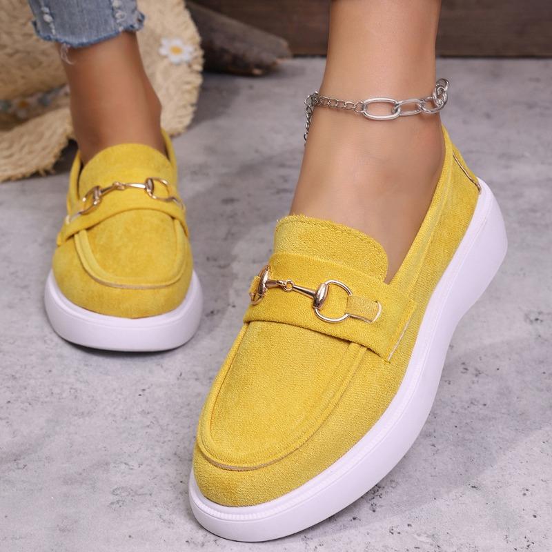 Women's Metal Buckle Loafers, British Style Slip-On Driving Shoes, Flat Sole Comfort Moccasins for Women