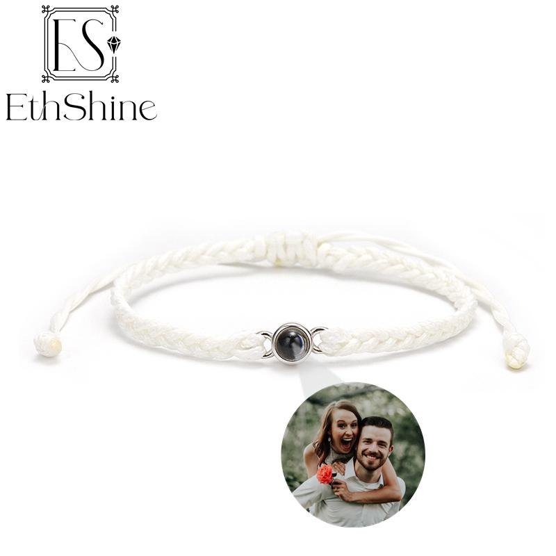

EthShine персонализированный браслет из серебра 925 пробы с круглым фото, проекционные браслеты, браслет для фото на заказ, памятный подарок для пары, женский подарок S925 White SR