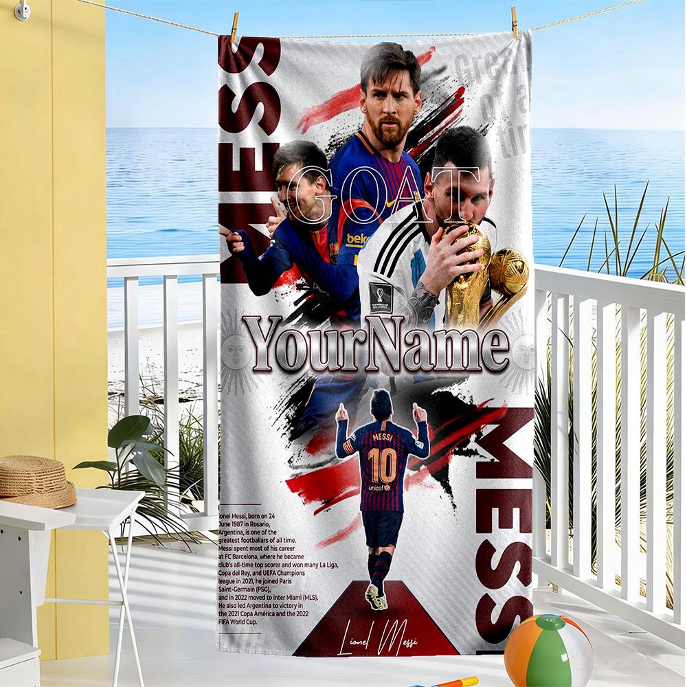 Messi Personalized Text Beach Towel Super Soft Microfiber Quickdry Fabric Ideal for Travel Outdoor Swim Pool Yoga Surf Camping Hiking Gym Gift Holiday